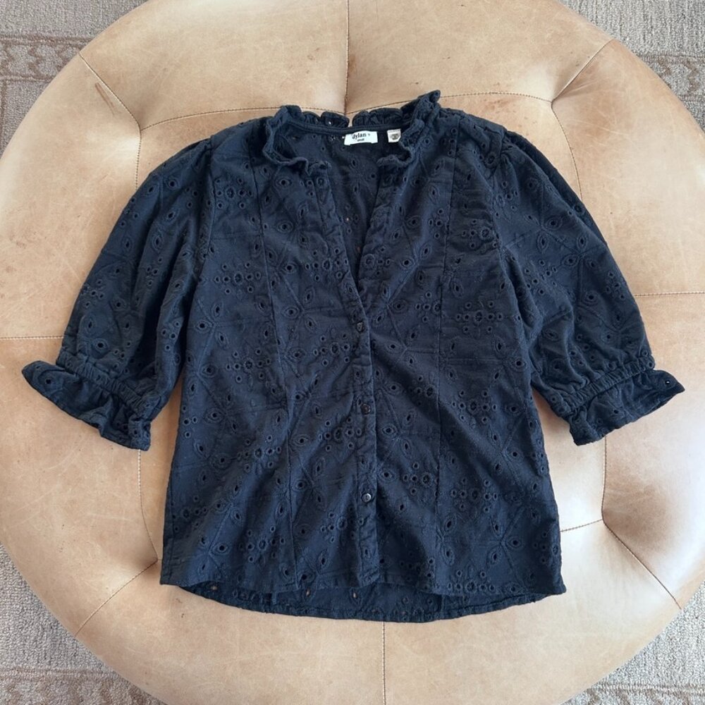 Dylan Cotton Eyelet Blouse Romantic Prairie Puff Sleeve Black Women S